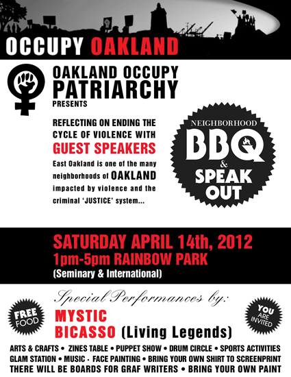 Sat April 14: Oakland Occupy Patriarchy BBQ and Speakout: REFLECTING ON ENDING THE CYCLE OF VIOLENCE